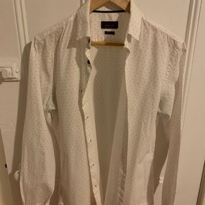 Zara men's white button down w/ navy heart pattern
